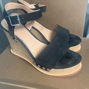 Paolo Ellis - L Ankle Strap Suede Wedge Sandal. Black Suede Size 8 1/2